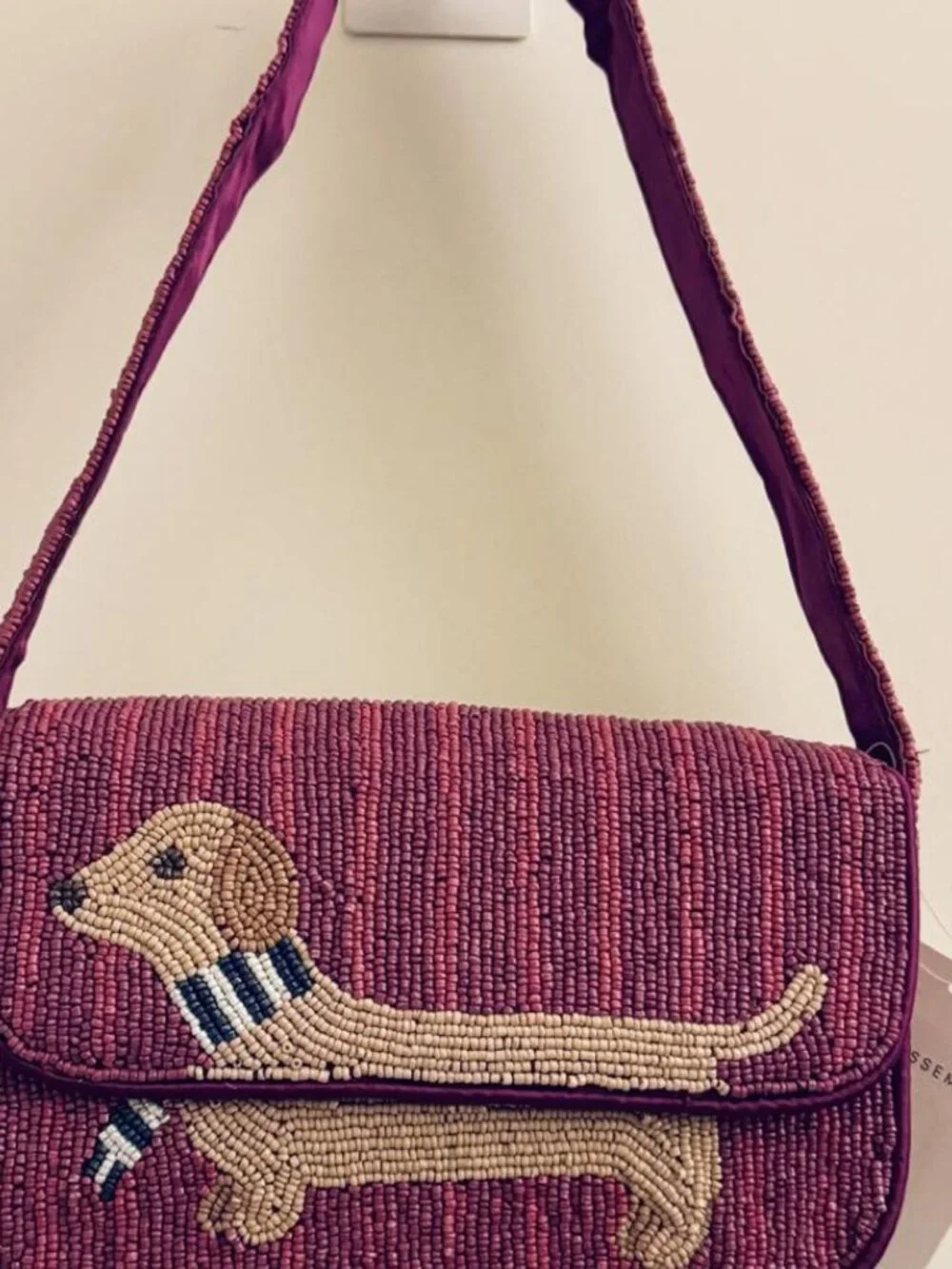 Viral Beaded Shoulder Bag Free Assembly Dachshund Doxie Dog Merlot Purple NWT